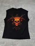 Vintage Flaming Skull Sleeveless T-Shirt L/XL Fan Shirt Y2K Biker Metal Tank Top
