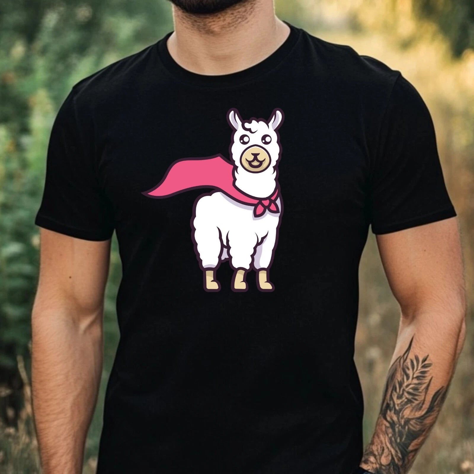 Mens Funny Llama Motif Cotton T-Shirt Size XS to 5XL