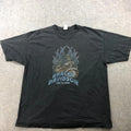 Harley Davidson Shirt Mens 2XL Black Flames Casual Motorcycle Spell Out Y2K *