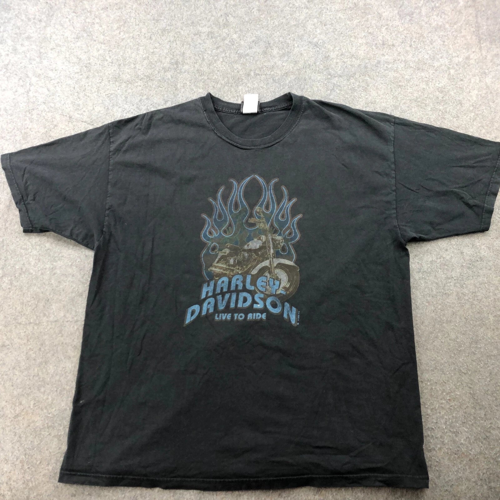 Harley Davidson Shirt Mens 2XL Black Flames Casual Motorcycle Spell Out Y2K *