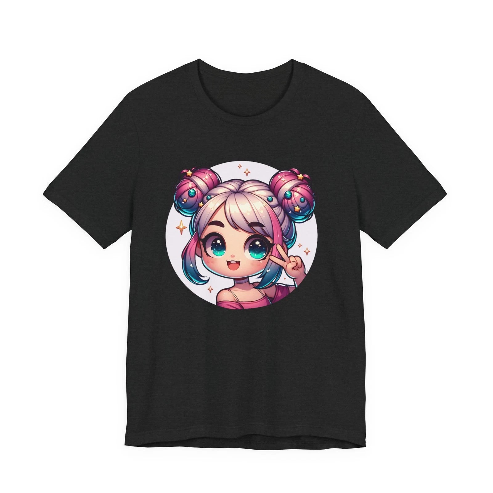 Kawaii Space Buns Anime Girl Tee | Cute Chibi Portrait