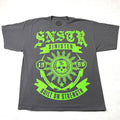 Sinister Brand Mens T-Shirt 2XL Gray Neon Green Skull SNSTR Built On Strength T