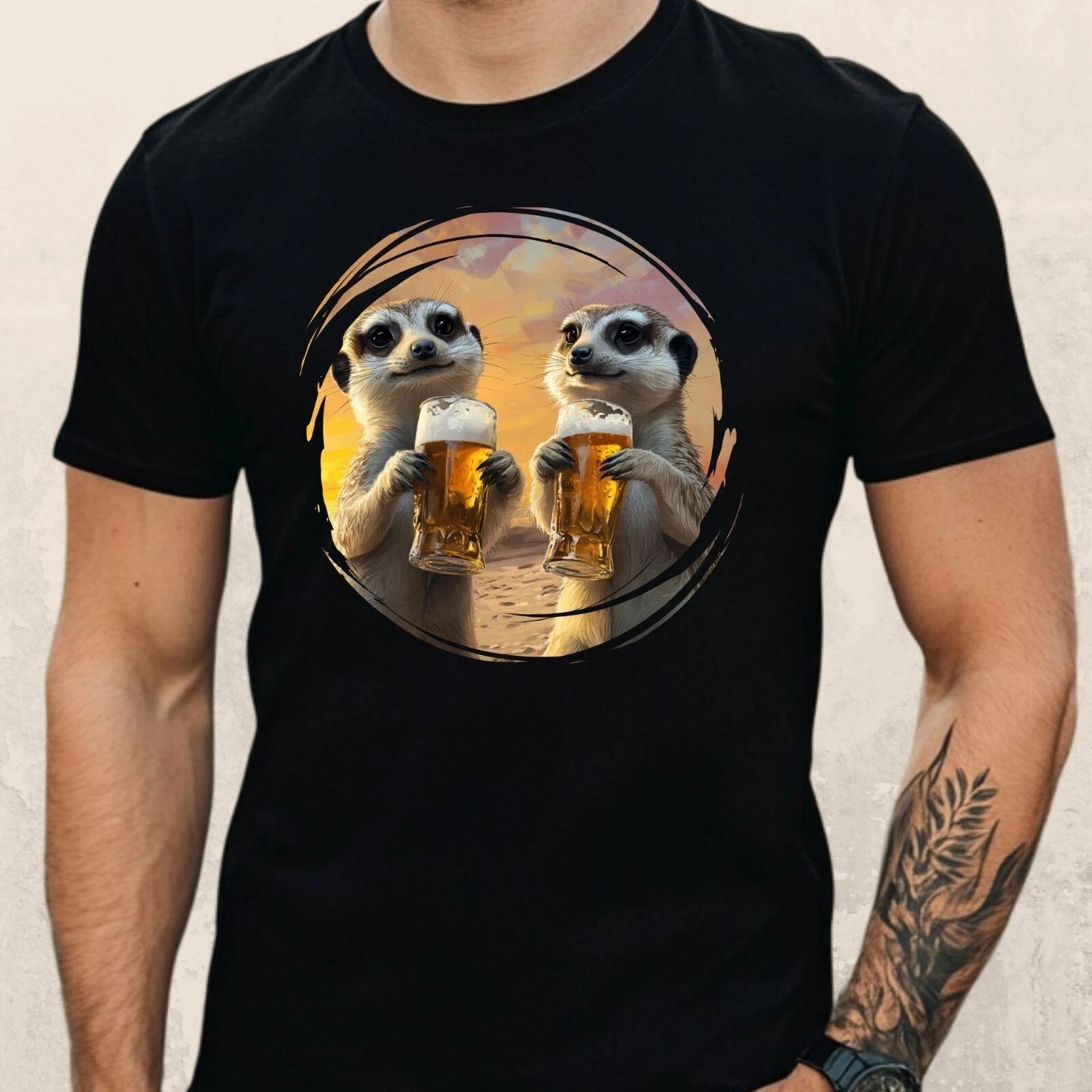 Mens Meerkat Beer Print Cotton T-Shirt Size XS to 5XL