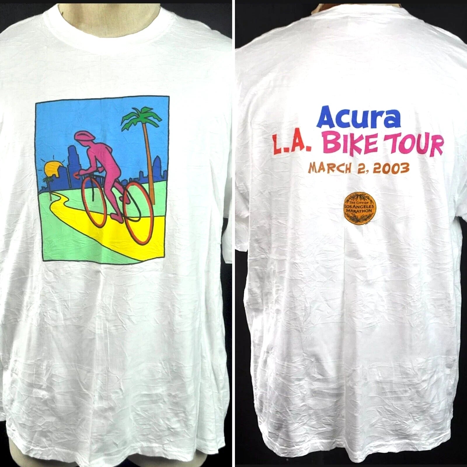 L.A. Bike Tour Marathon 2003 Mens T-Shirt size XL Pop Art Bicycle NOS Crinkled