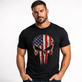 Mens American Flag Skull Punisher Style T Shirt Patriotic Tee Black