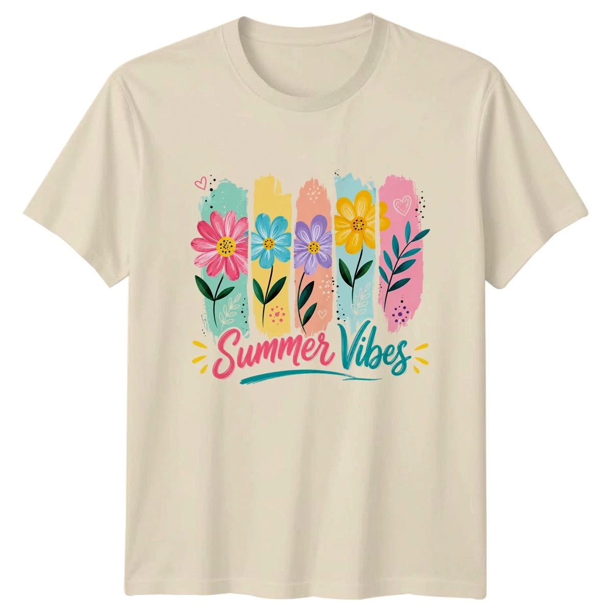 Summer Vibes Womens T-Shirt Retro Boho Daisies Floral Summer Gift For Her