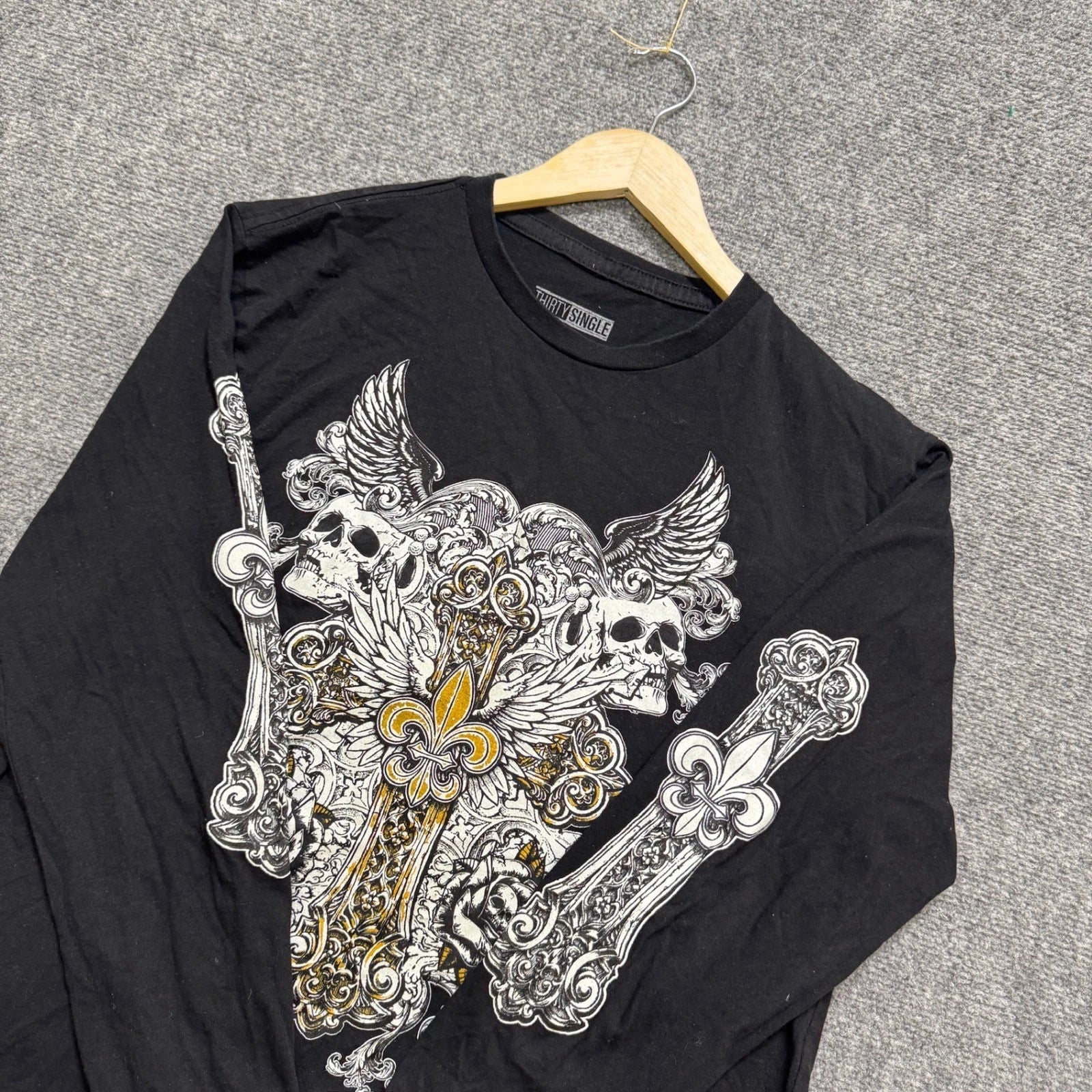 Y2K Thirty Single Long Sleeve Shirt Men's Large Skeletons Cotton Blend Grunge