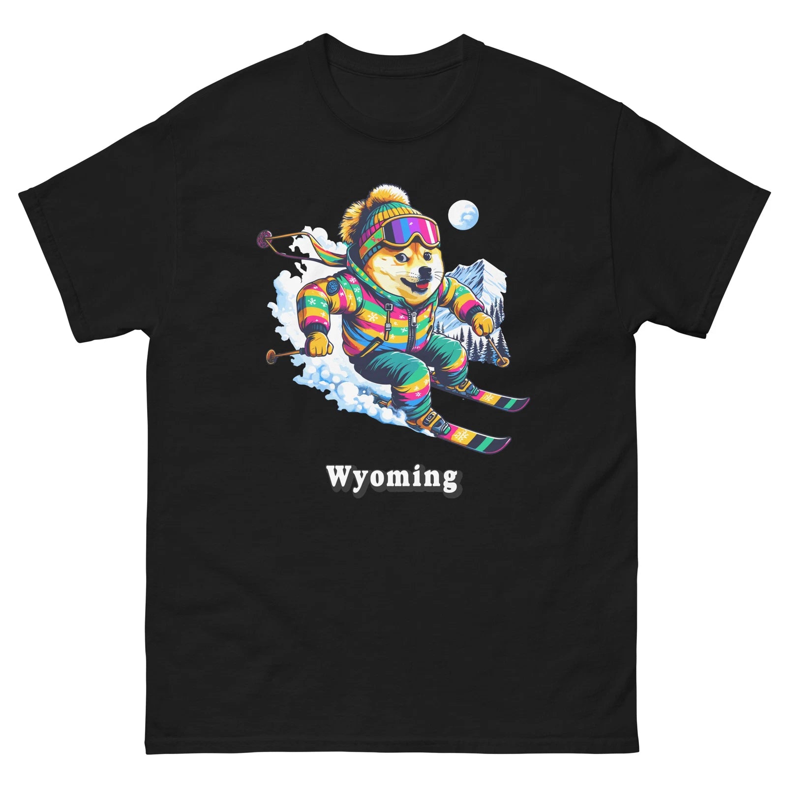 Wyoming Doge Skiing Funny Ski Skier Dog Meme Cute Shirt T-Shirt