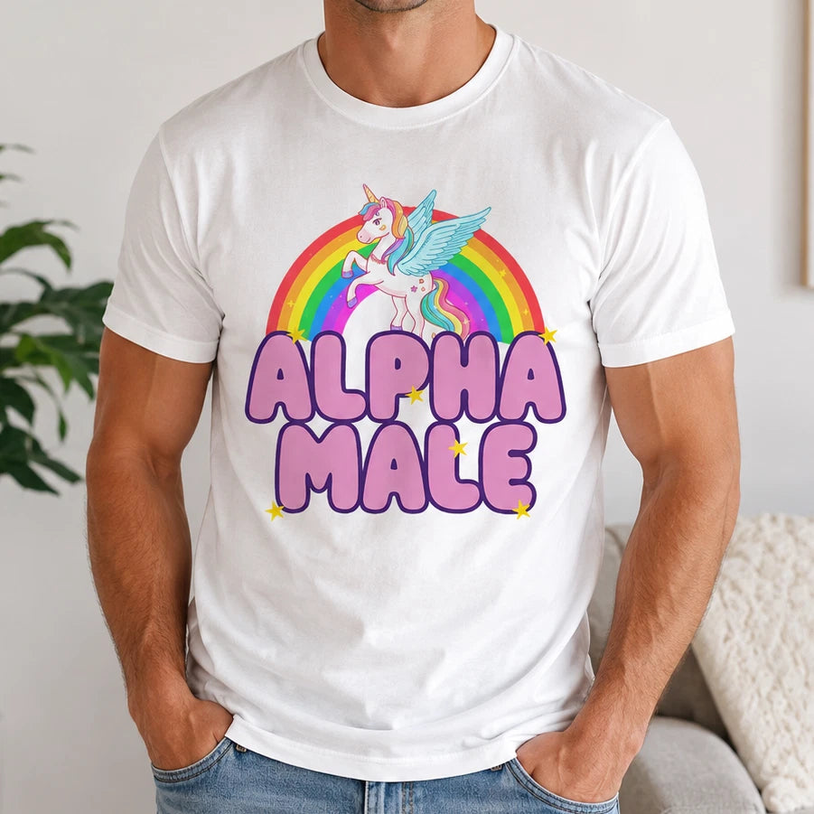 Alpha Male T-Shirt Funny Boyfriend Husband Graphic White T-Shirt Tee Cotton Men