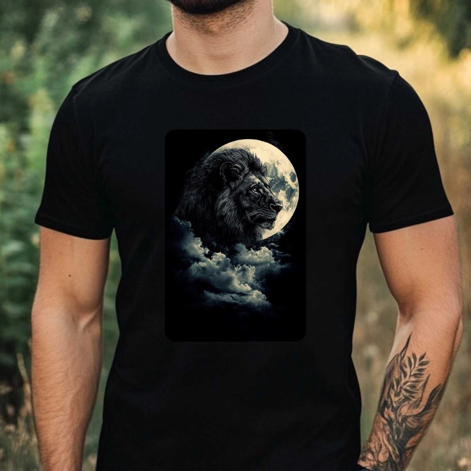 Mens Lion Full Moon Print Cotton T-Shirt Size XS to 5XL