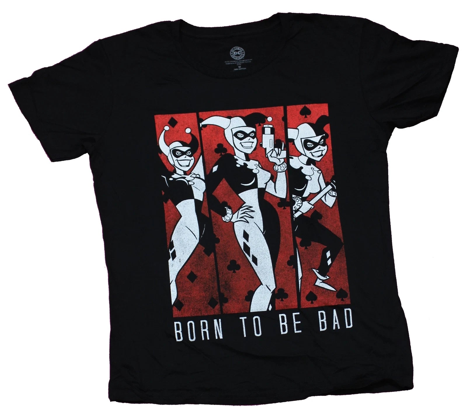 Harley Quinn Adult New T-Shirt - Born To Be Bad Triptic