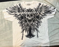 BOXSET Shirt Adult Large White Tee, Gothic-style graphic of a winged skull