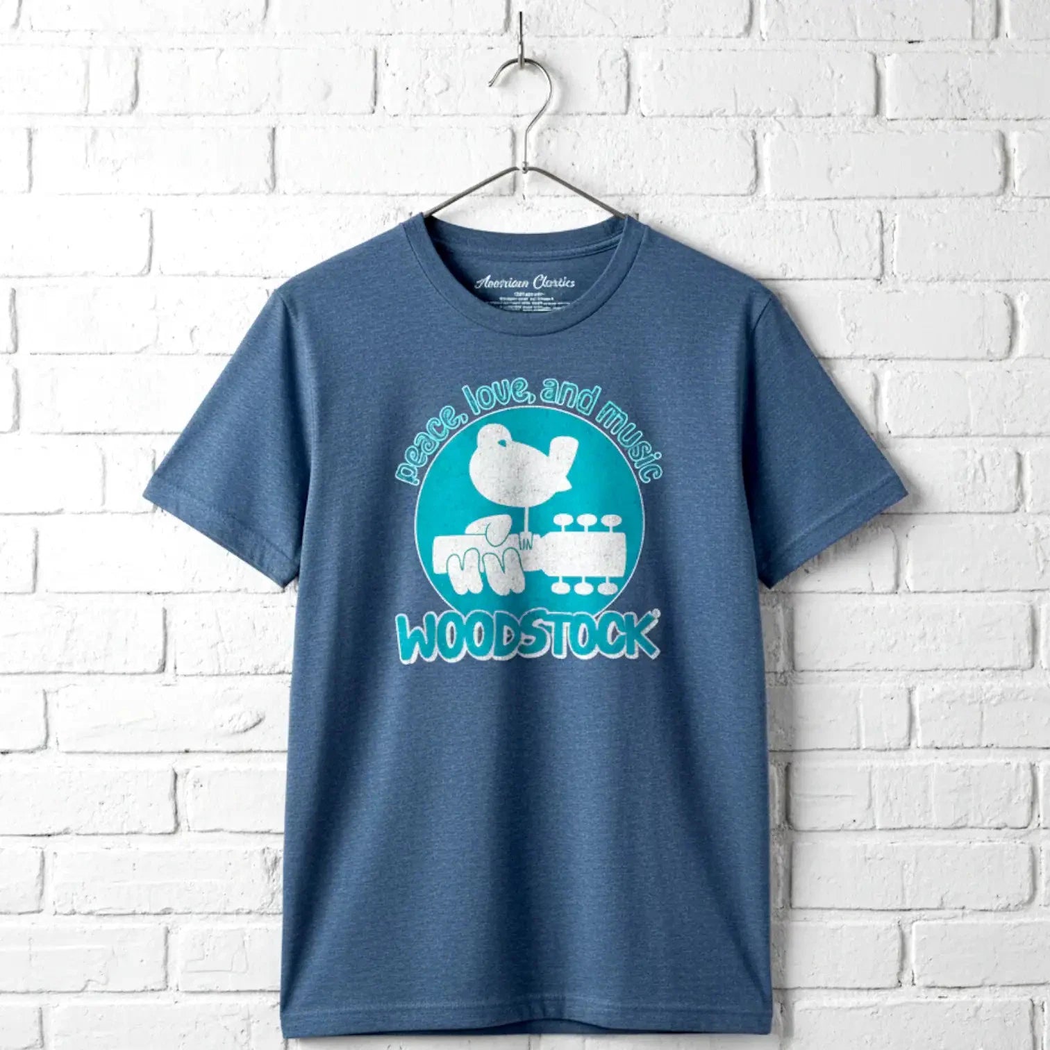 Woodstock Peace Love & Music Men's T Shirt Bird Guitar Hippie Rock Festival