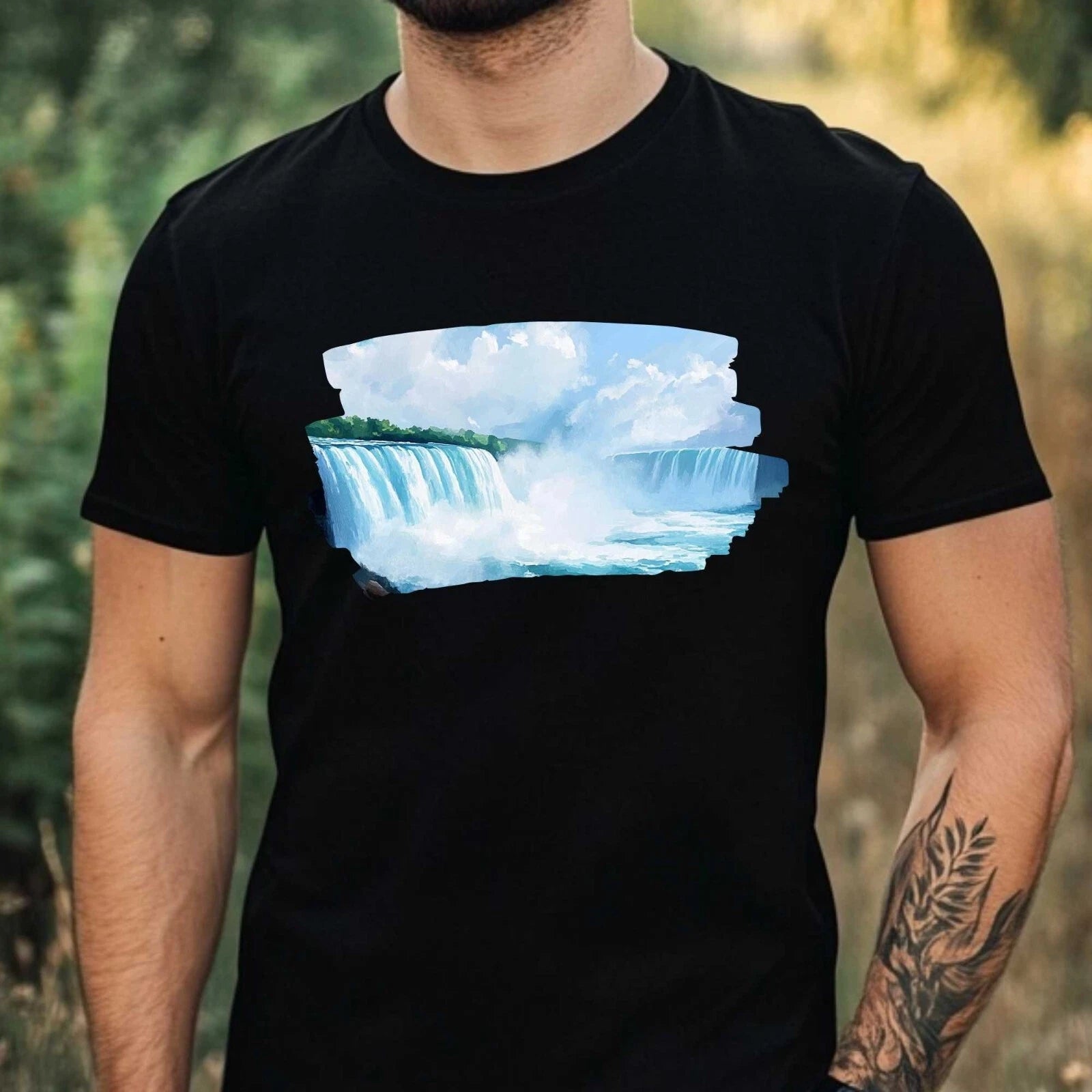 Mens Niagara Falls Motif Cotton T-Shirt Size XS to 5XL