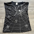 VINTAGE 90s Blowout Skull Spiderweb T Shirt Goth Punk AOP Black Sleeveless Small