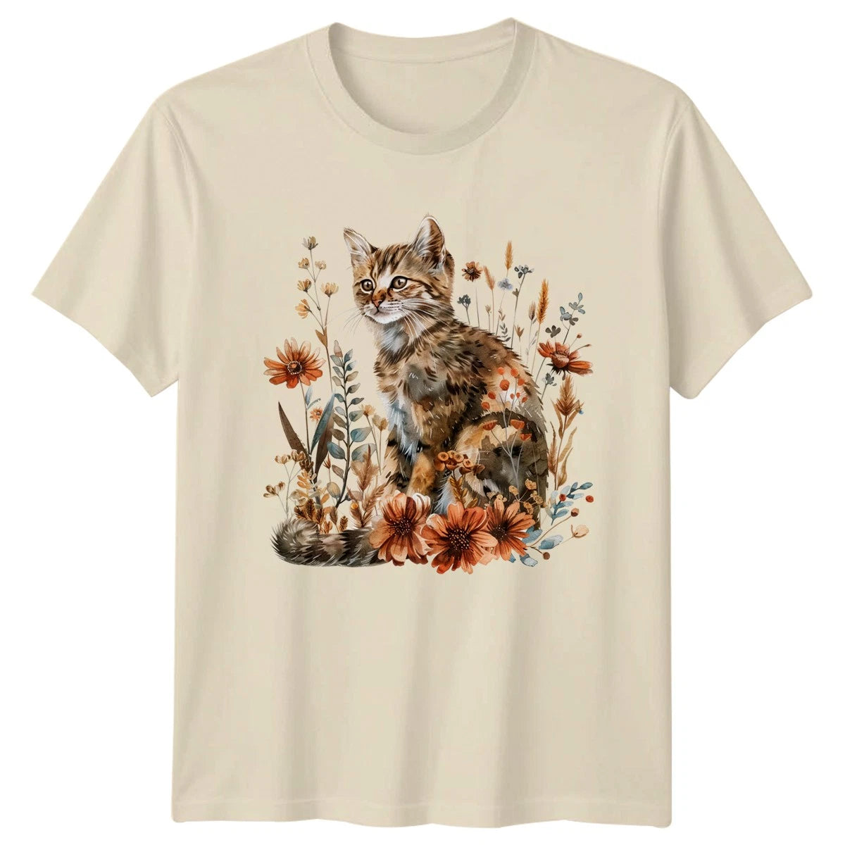Boho Cat Floral T-Shirt Womens Nature Art 2026 Birthday Gift For Her