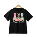 Happy Easter Trio Bunny Tee Floral Accent Casual Cotton T-Shirt for Men Women