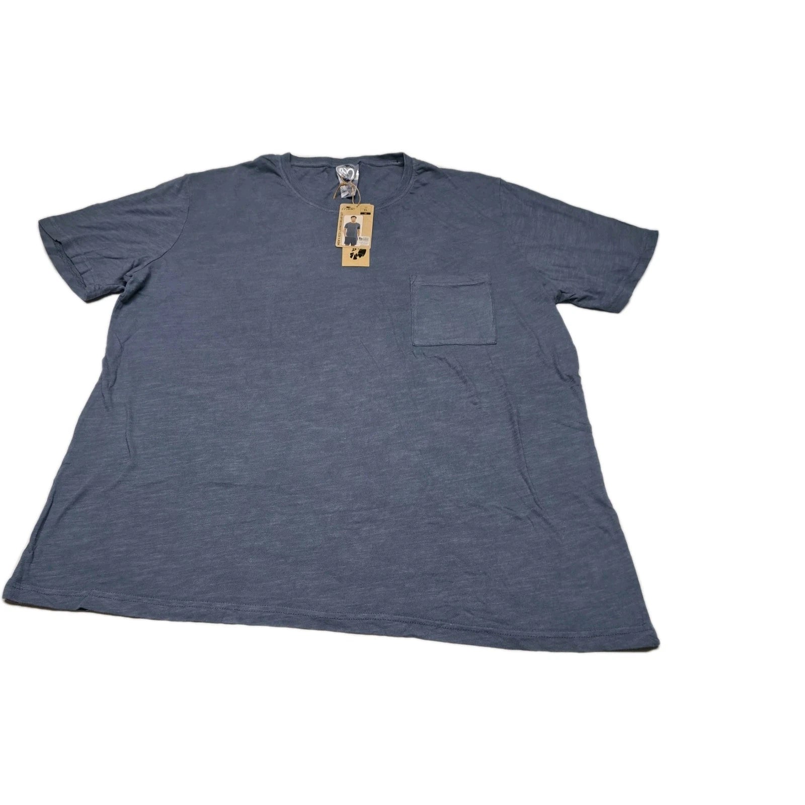 Hanes Archroma Blue Pocket T-Shirt Men’s Large Slub Cotton Crew Neck Casual...