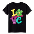 Colorful "I Love Flower" Floral Graphic T-Shirt, Spring Nature Casual Cotton Tee