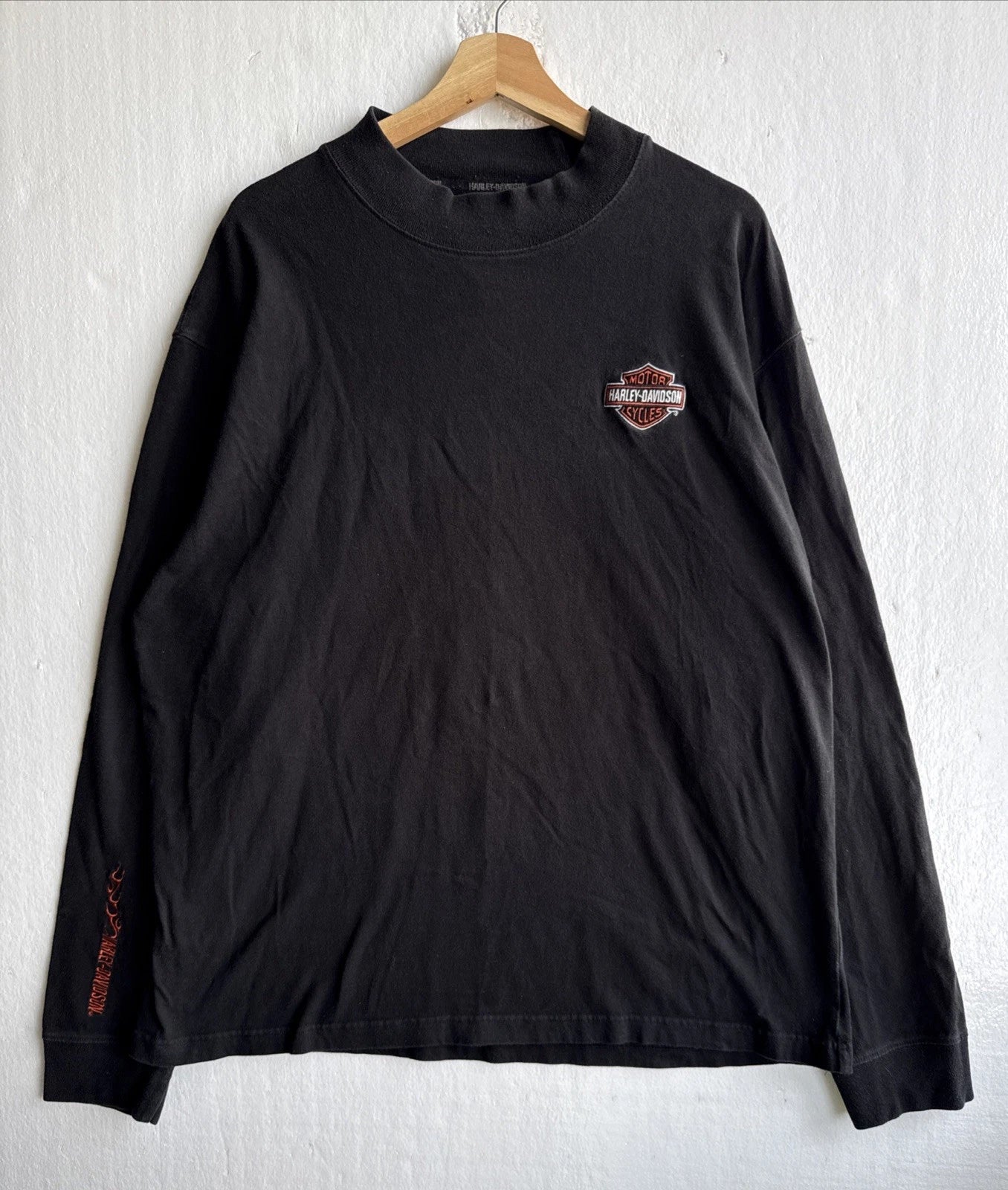 VTG Y2K Harley Davidson Embroidered Long Sleeve Tee Shirt Black Men's Size XL