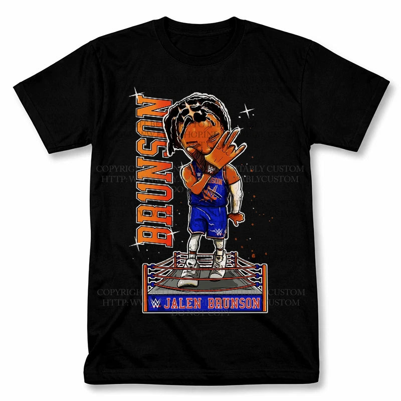 Jalen Brunson New York Knicks WWE 90's Graphic T Shirt Vintage Wrestling Tee