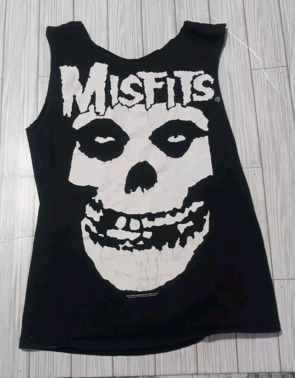 Y2k 2002 Misfits Band T Shirt Skull Logo Medium Black Chopped Sleeves and Neck.