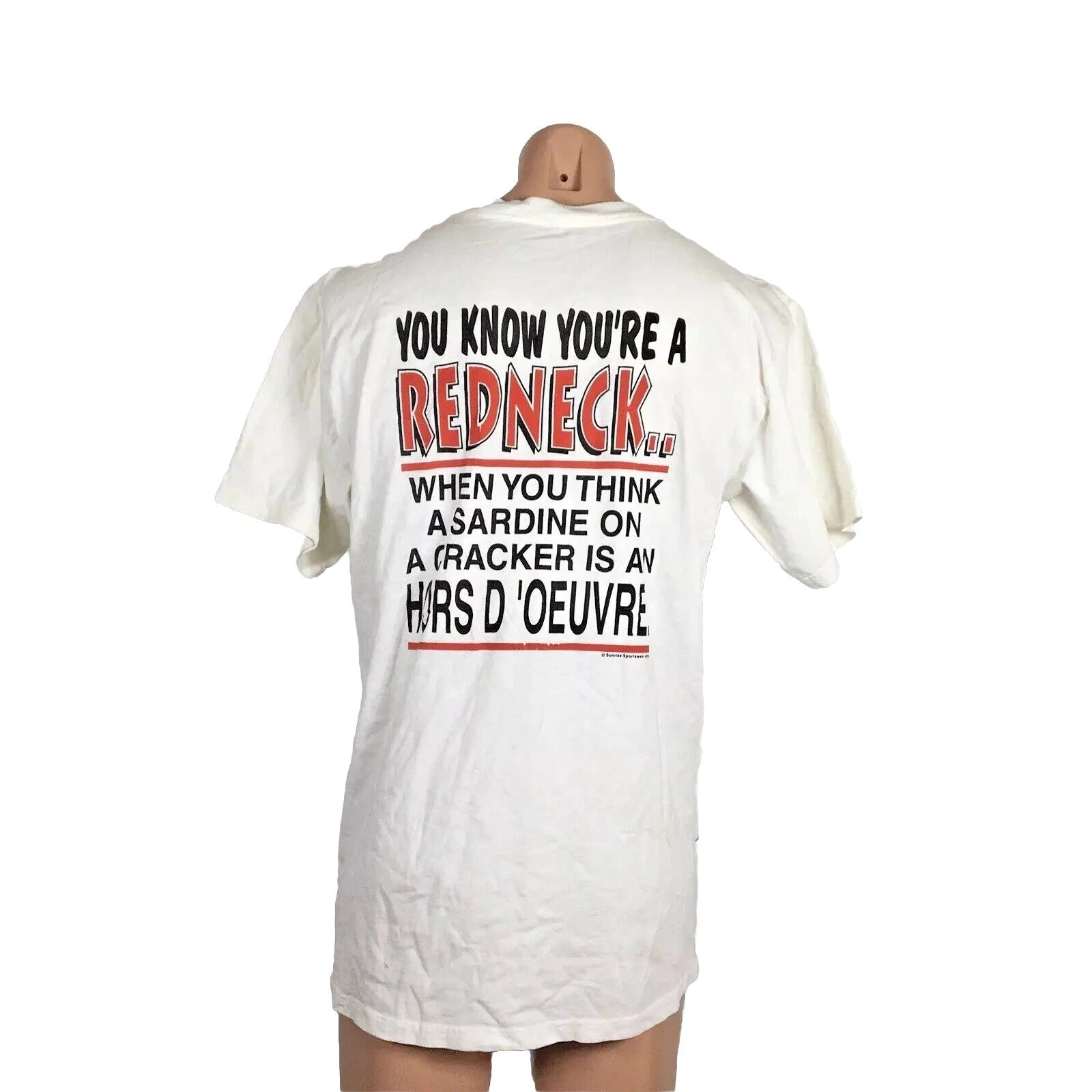 Vintage 90s Redneck Country Club Shirt White Sardine on a Cracker sz L Humor