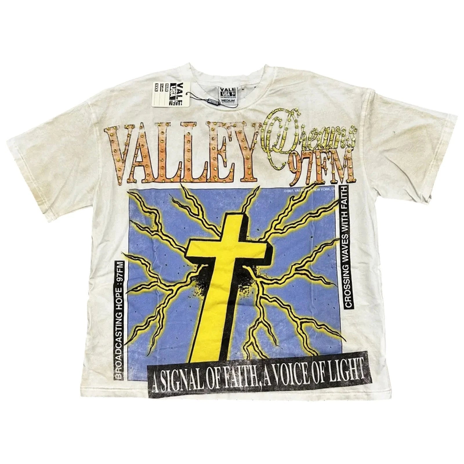 Vale Forever Thunder Cross Bling T-Shirt Dirt White