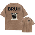 Oversized Vintage Washed T-Shirt, Funny Pug "BRUH" Print Unisex Casual Tee