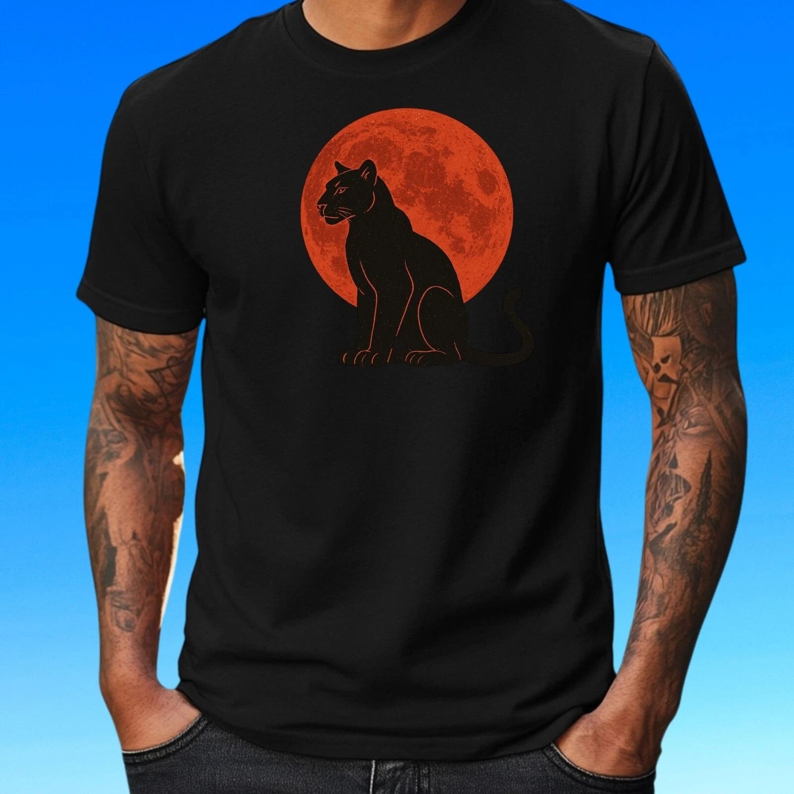 Mens Puma Red Moon Motif Cotton T-Shirt Size S to 5XL