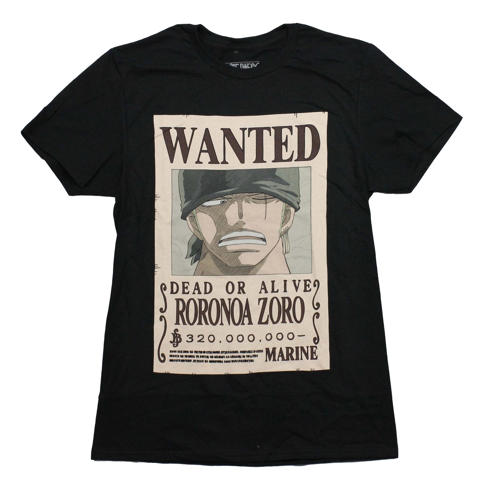 One Piece New Adult T-Shirt - WANTED Dead or Alive Roronoa Zoro Poster