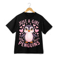 Just A Girl Who Loves Penguins Print T-Shirt, Cute Animal Casual Tee