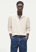 J.Crew Men’s Rugby Shirt Striped Placket Beige XS Long Sleeve Elbow Patch NWT