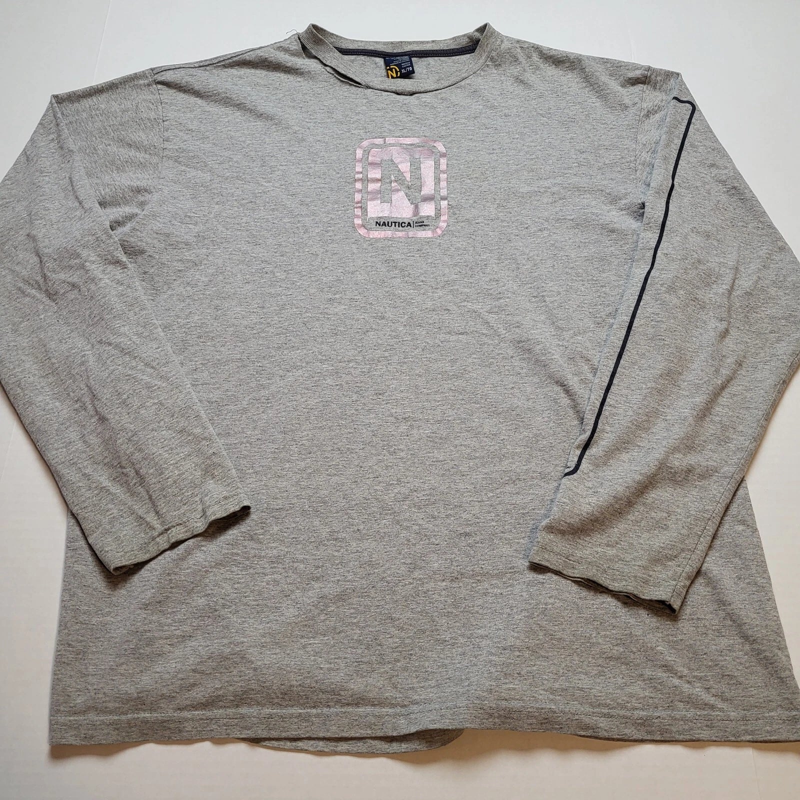 Nautica T-Shirt Mens XL Gray Long Sleeve Hole Y2k W19