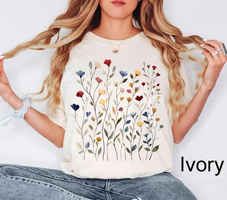 Comfort Colors Vintage Wildflowers Shirt, Boho Cottagecore Tee,Gift For Gardener