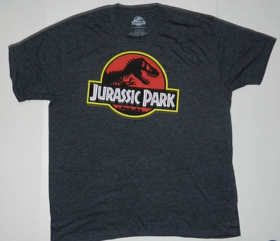 Jurassic Park Stone Logo Adult T Shirt Charcoal New
