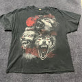 Vintage Y2K Red Moon Howling Wolves Graphic Tee Mens 2XL Black Gothic Horror