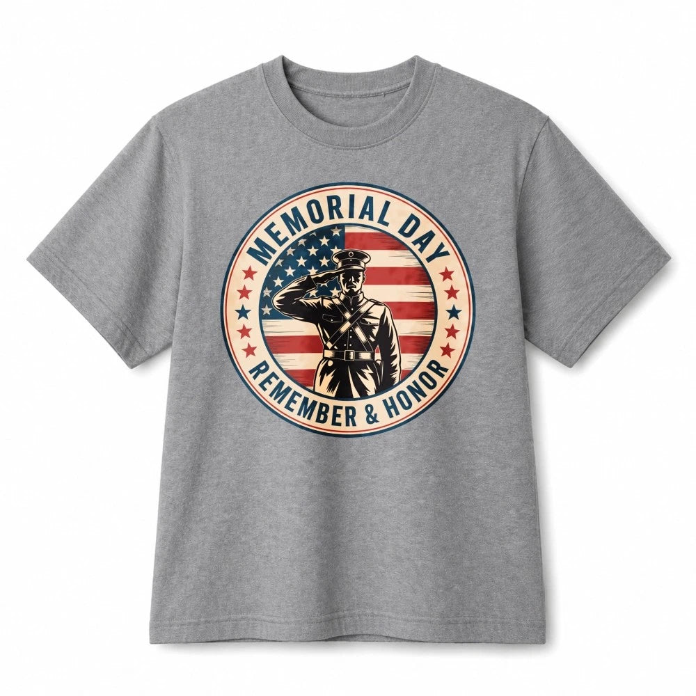 Memorial Day Remember & Honor Soldier Patriotic Retro Graphic Cotton T‑Shirt