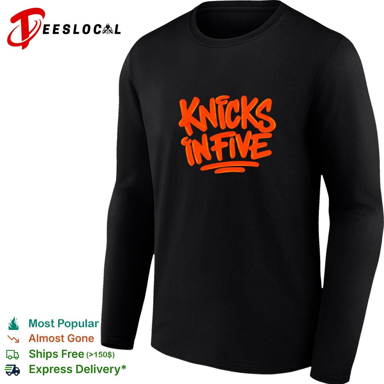 Knicks in five hand lettered graffiti style basketball graphic shirt