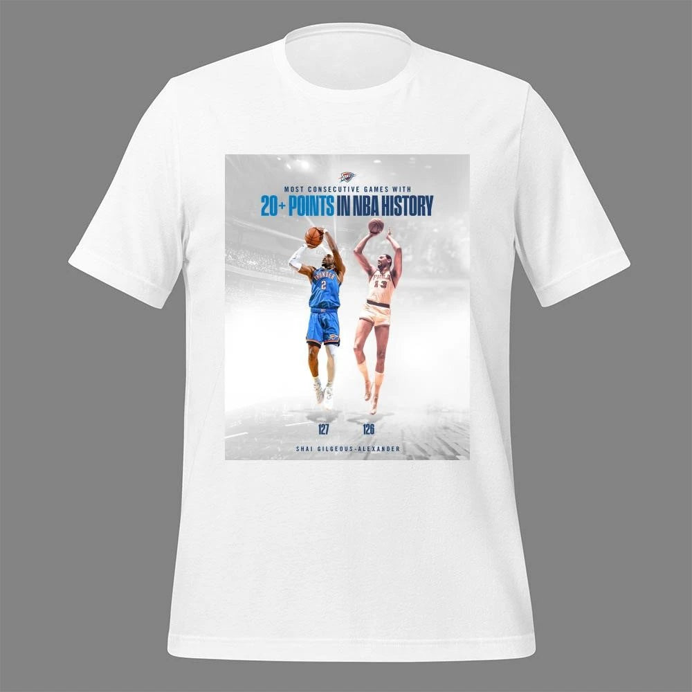Shai Gilgeous Alexander OKC Thunder Most Consecutive Games With 20+ Points In NBA History Shirt