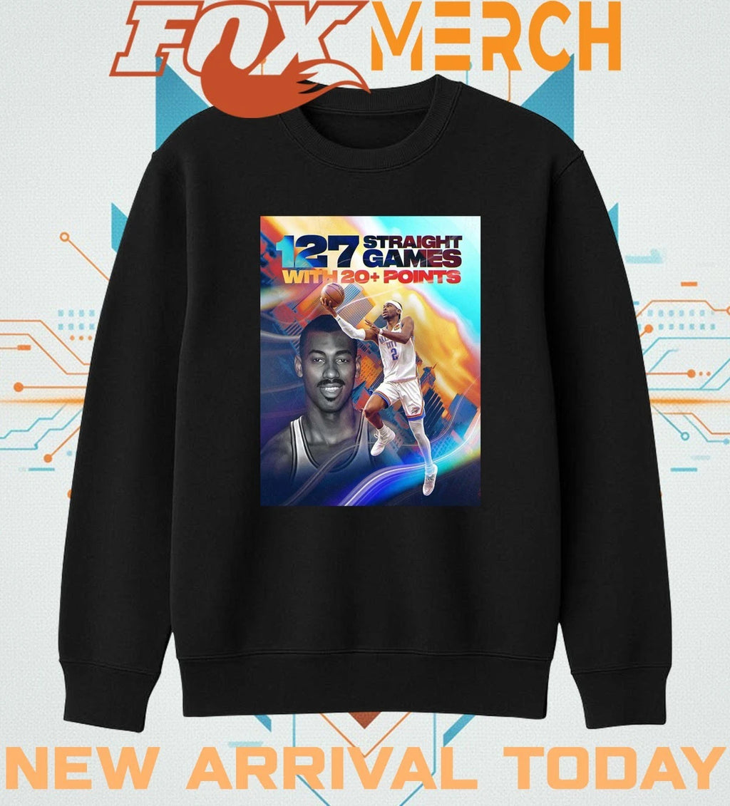 Shai Gilgeous Alexander OKC Thunder passes wilt for the longest 20+ points streak of all time t-shirt
