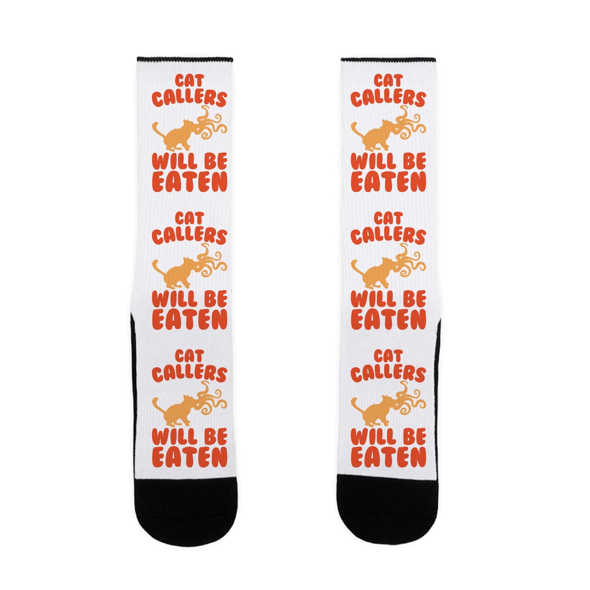 Cat Callers Will Be Eaten Parody White Print Socks