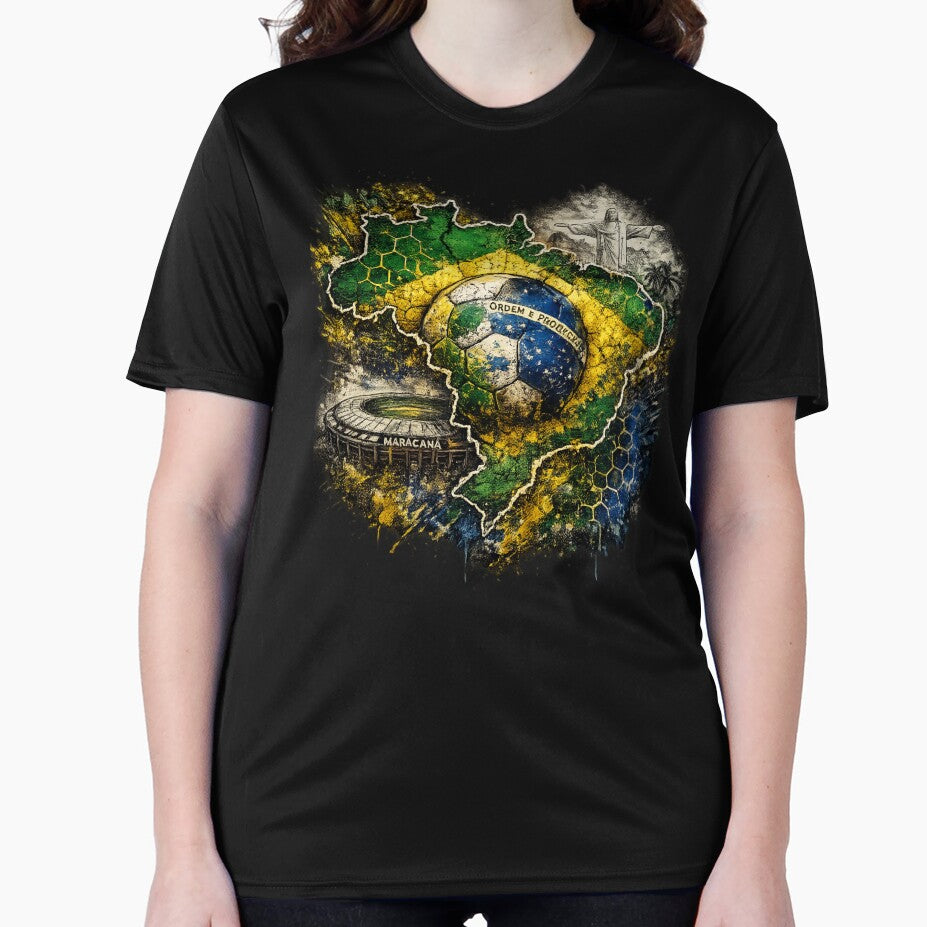 Brazil Football Map Art | Soccer Fan Design | Maracanã Stadium & Christ the Redeemer Vintage Grunge Poster by TheWorldGameStudio