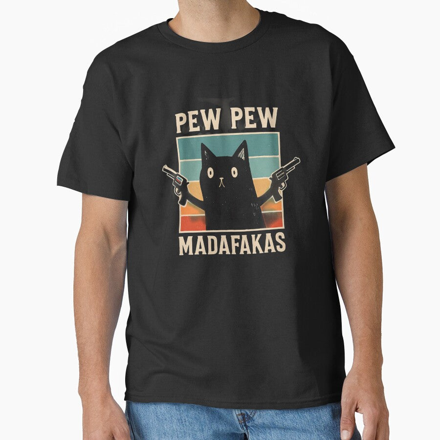 Vintage black cats with revolvers pew pew by Mate0 designer