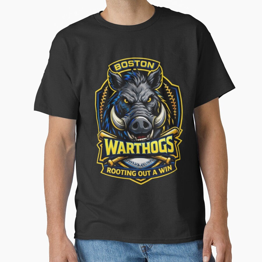 Boston Warthogs Baseball Shirt – Rooting Out a Win | Outlaw League Mascot Logo Tee by Red Cash