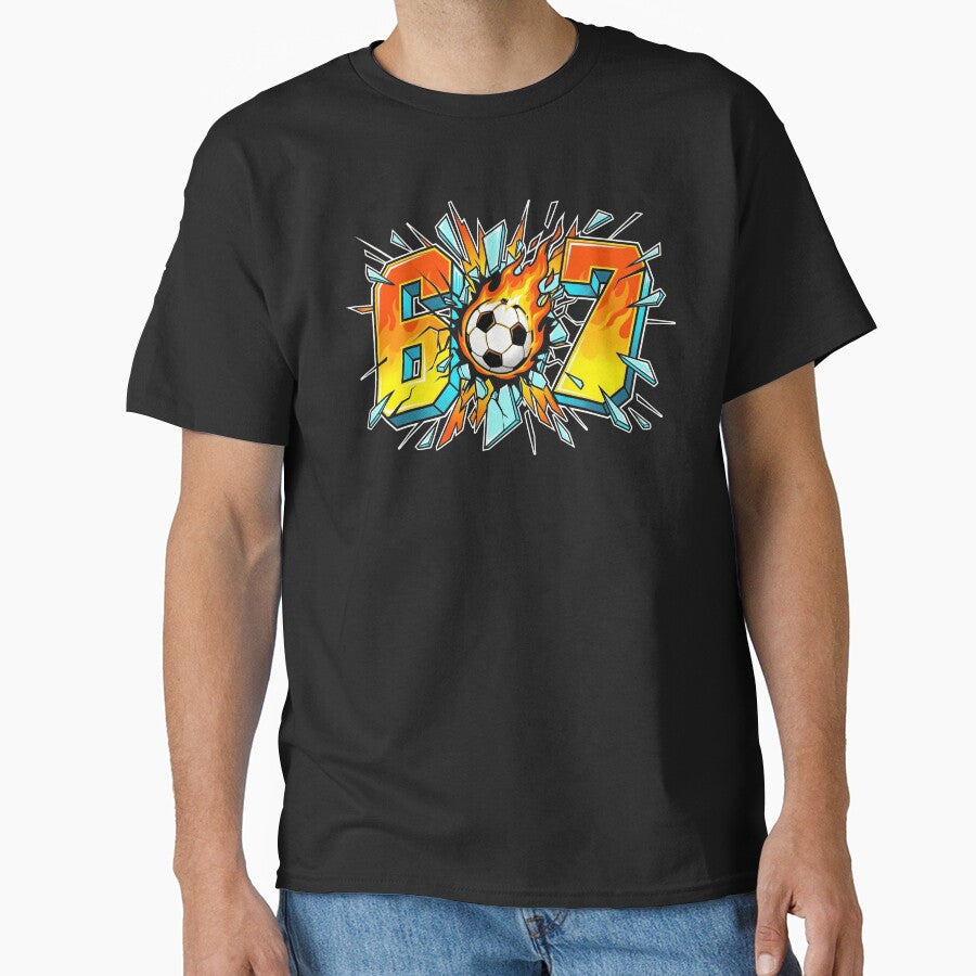 Number 67 Soccer Ball On Fire Shattering Glass Sports Jersey by TeNovaStudio