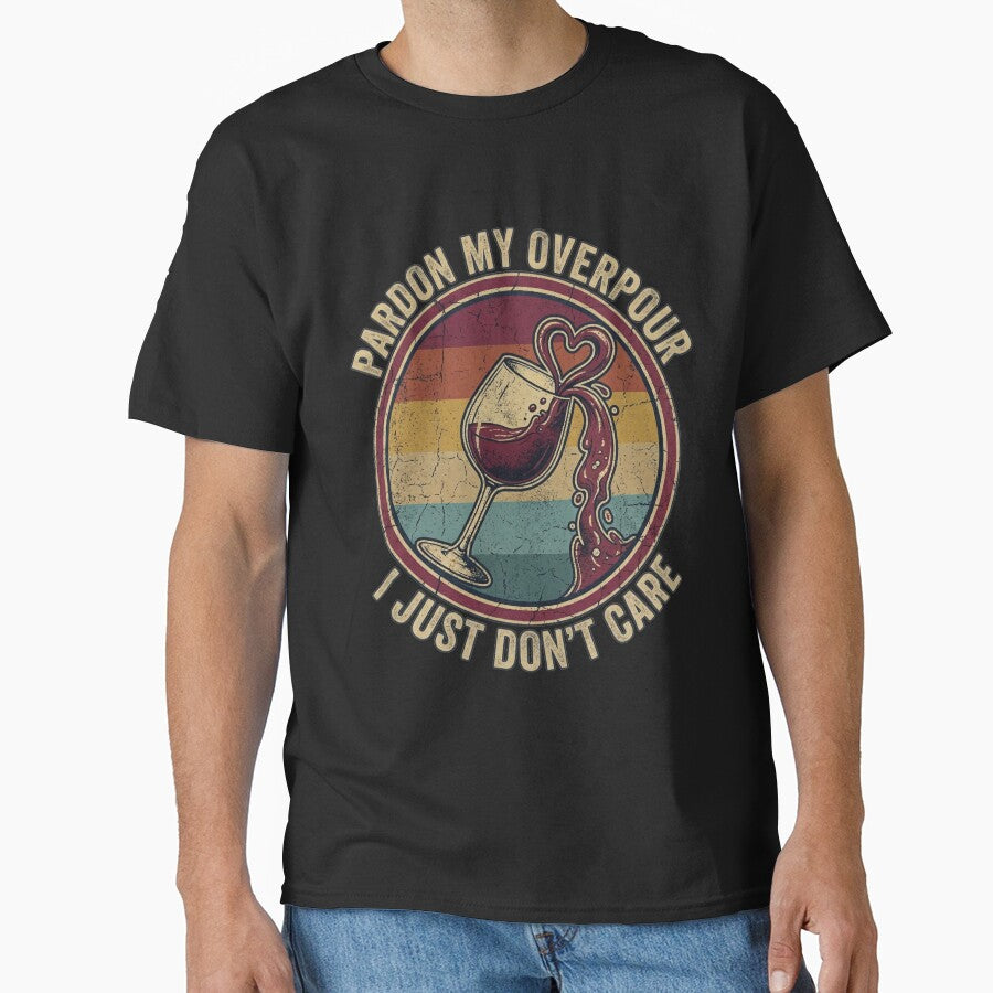Pardon My Overpour I Just Don't Care Retro 70s Sunset Wine Badge by JaphstarCreatives