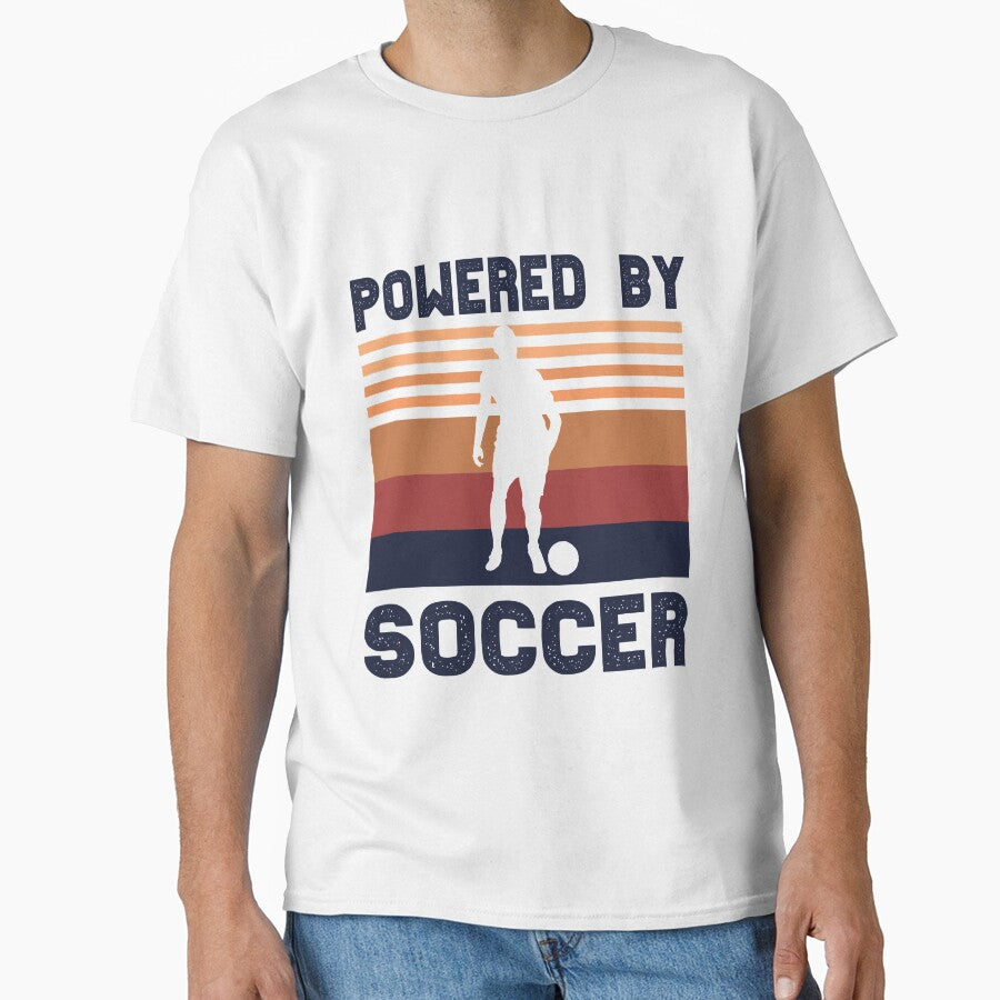 Powered by Soccer Vintage Retro Sunset Football by MimsTees