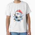 Watercolor Soccer Ball Wearing Santa Hat Warraped By Christmas Lights by clothesy7