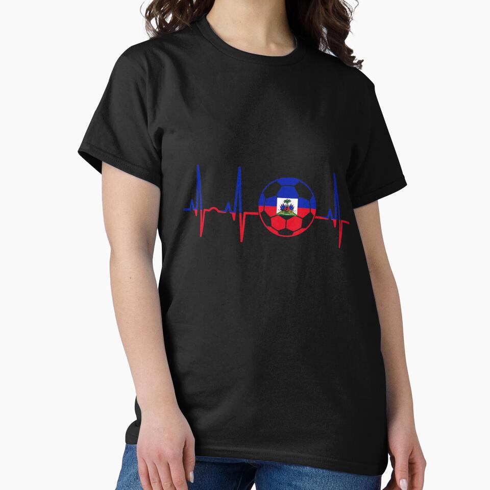 Haiti Football Flag Heartbeat EKG Soccer Fan Jersey Graphic Design Print by GalenoHenley